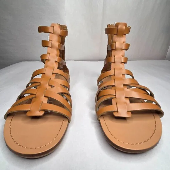NWT Aqua Women's Emil Cognac Leather Sandals Flats - Picture 2 of 7